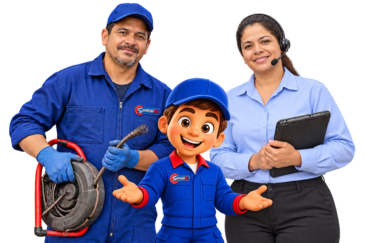 Técnico, atendente e mascote da equipe SupremaTec
